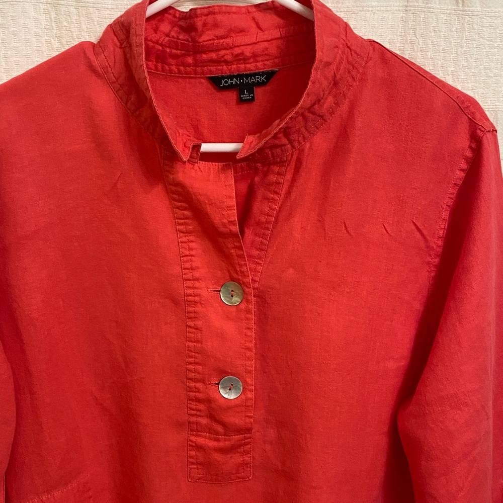 John Mark Scarlet Blouse with Metallic Buttons